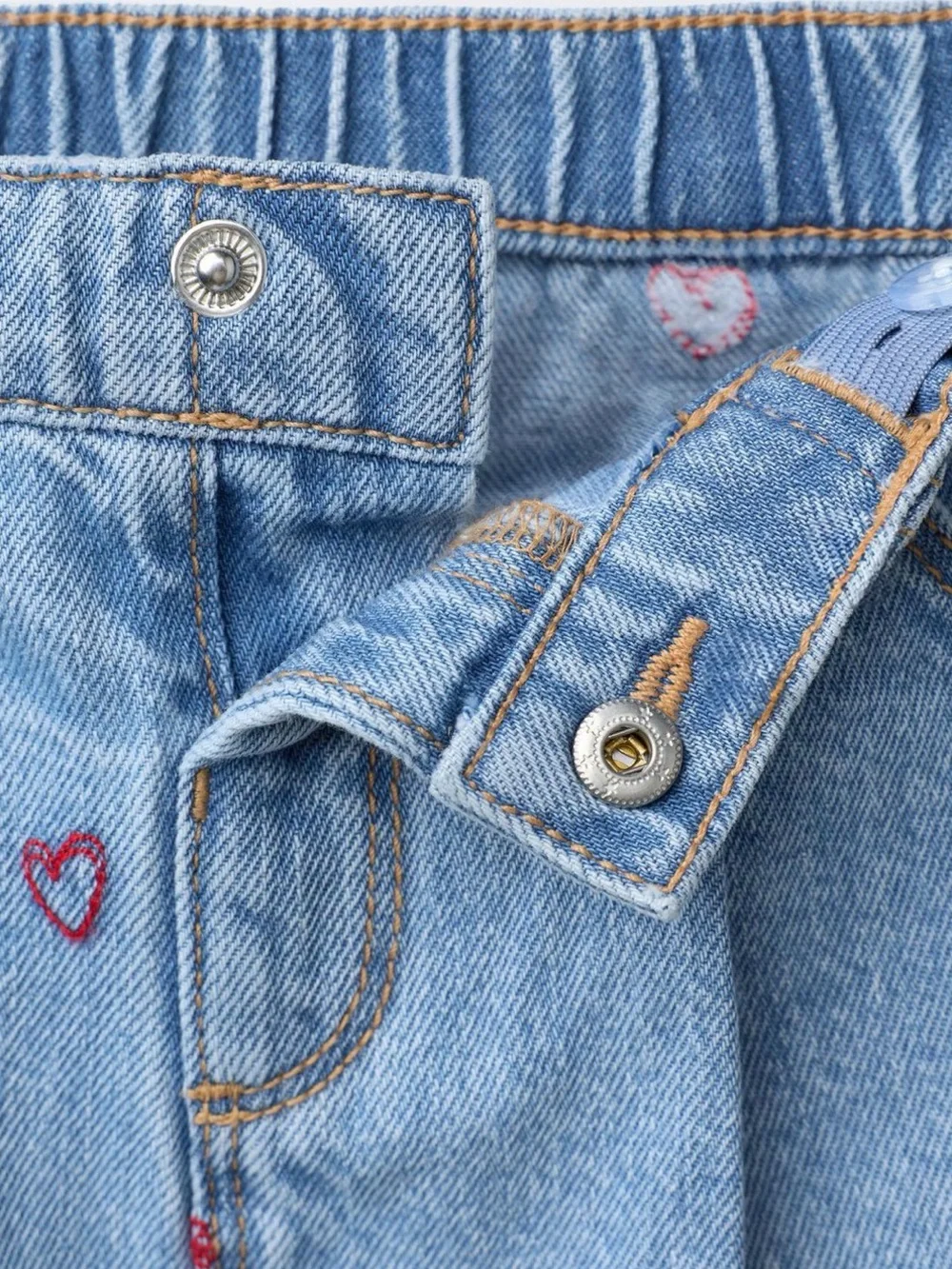 Zara Light Blue Denim Skirt with Red Heart Accents